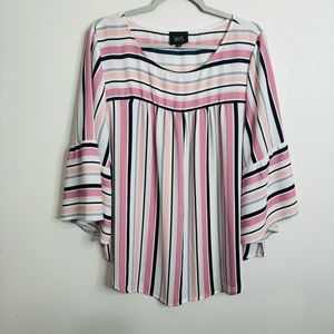 W5 Pink White Striped Wide Sleeve Top Plus Size 1X